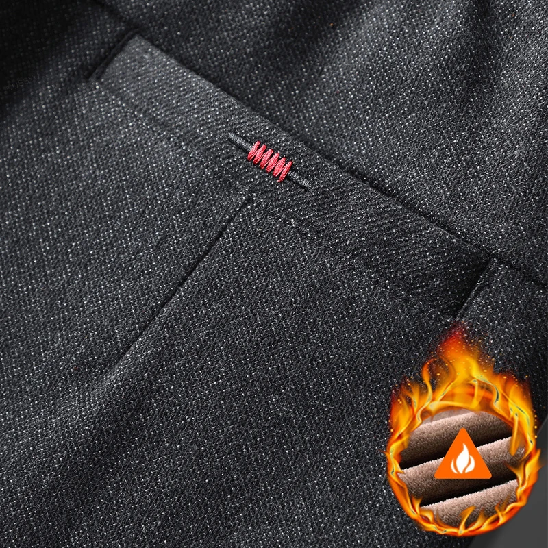 Winter Fleece Warm Men's Brushed Fabric Casual Pants Outdoors Business Thick Velvet Cotton Flocking PlushTrousers Male 28-38 6