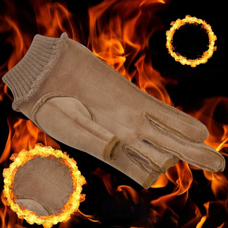 3-Fingerless Winter Men's Fishing Gloves Suede Warm Non-slip Outdoor Sports Cycling Half Finger Hand Protection