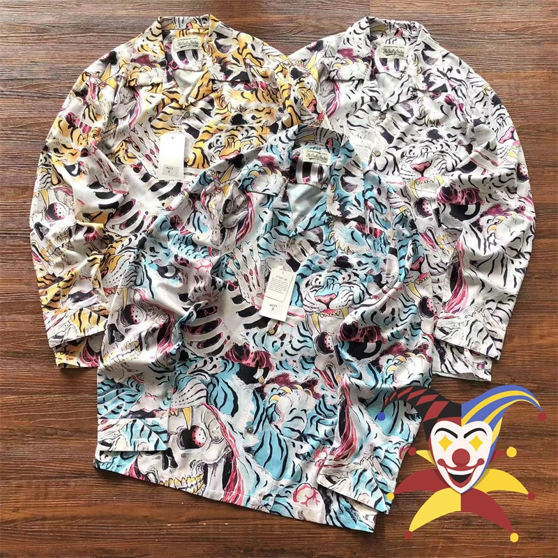 

WACKO MARIA Tiger Totem Skull Full Print Hawaiian Shirt Men Women Vintage Shirts