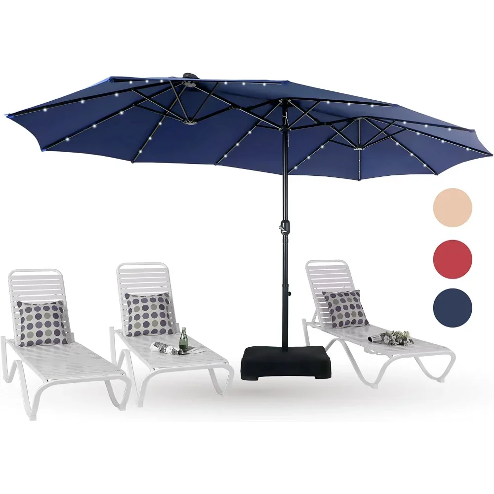 

5ft Large Patio Umbrella with Solar Lights, Double-Sided Outdoor Market Rectangle Umbrellas with 36 LED Lights