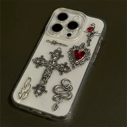 Gothic Style 3D Metal Cross Dark Fashion Phone Case - Epoxy Clear Soft Cover Gift - iPhone 14 (Cross)