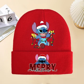 Disney Stitch Kids Knitted Cap Anime Cartoon Christmas Printed Woolen Hat Boys Girls Cute Kawaii Casual Caps Cycling Warm Hats 1