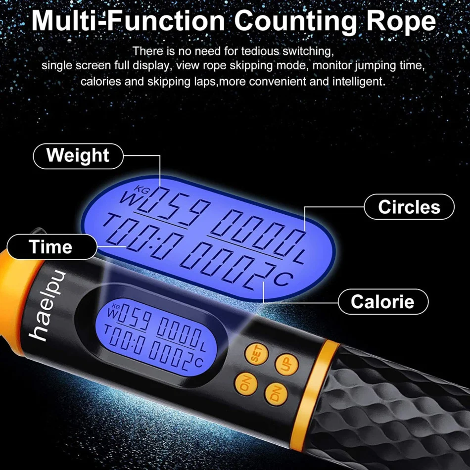 Corde à sauter sans fil, corde à sauter fitness avec compteur de calories et affichage numérique