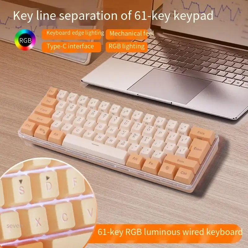 61 key notebook desktop wired gaming mini keyboard RGB illuminated keyboard