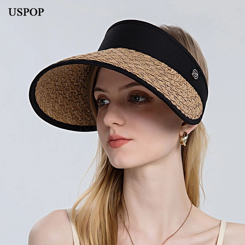 

USPOP 2022 New Summer Straw Sun Hats Women Straw Caps Beach Hats Sun Shade