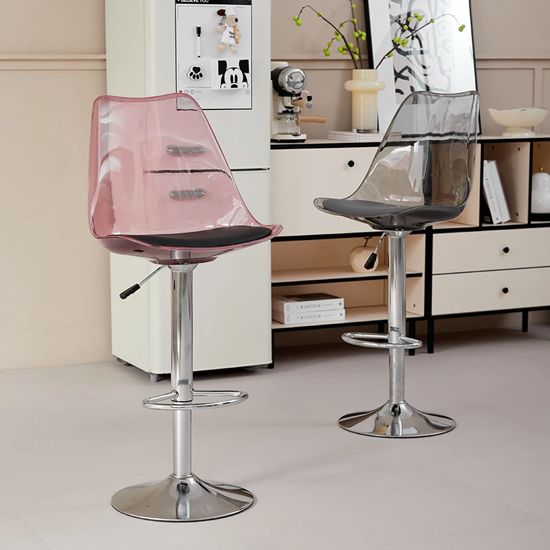 Acrylic Bar Chair Home High Stool Lift Chair Back Transparent Telescopic Front Desk Cashier Bar Stool Furniture