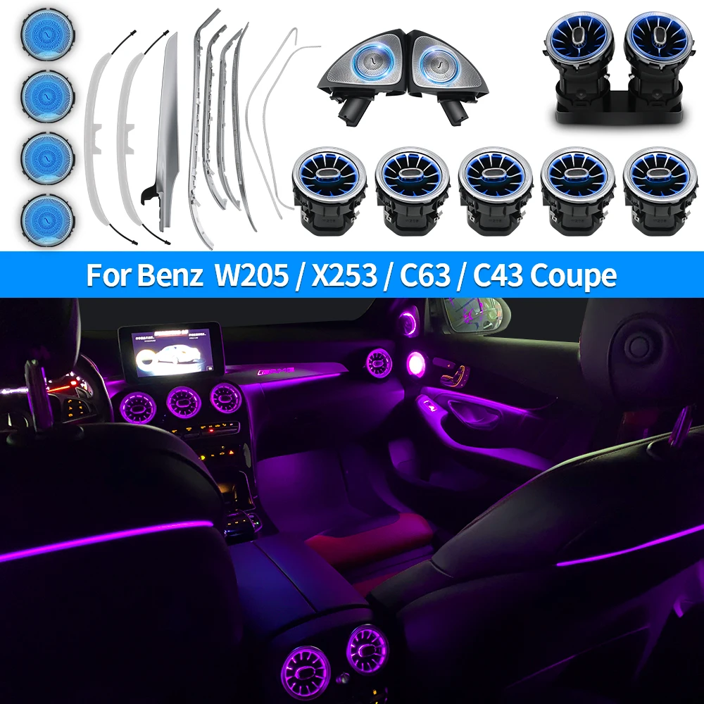 

12/64 Colors Dashboard Ambient Light LED Air Vent Kit For Mercedes Benz C GLC Klass Coupe W205 X253 AMG C63 C43 Car Door Light