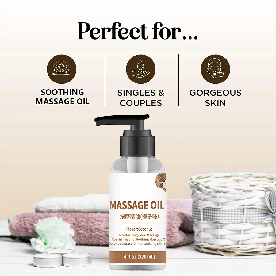 Pure Natural Organic Coconut Relaxing Anti Cellulite Body Skin Massage Body Oil Sore Muscle Valentines for Date Night body massage oil