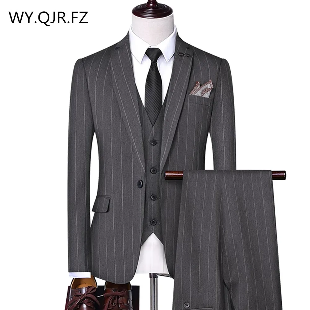 

SQL-1908#Groom's Three-piece Wedding Suit pants and Vest Party Prom Suit best man clothes Black Grey Cheap Wholesale Fashion Men