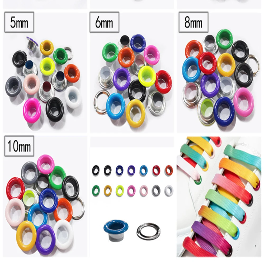

100sets 5/6/8/10mm Metal Painted Color Eyelet Grommet Round Rings for DIY LeatherCraft Bags Shoes Clothing Belt Hat Accessories