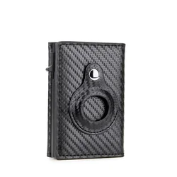 Luxury RFID Smart Wallet with Air Tag Slot - Slim Cardholder (Carbon Black)