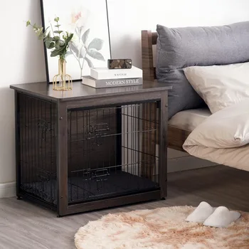 Dog Crate Furniture with Cushion, Wooden Crate with Double Doors, Dog Kennel Indoor for Small/Medium/Large Dog 6