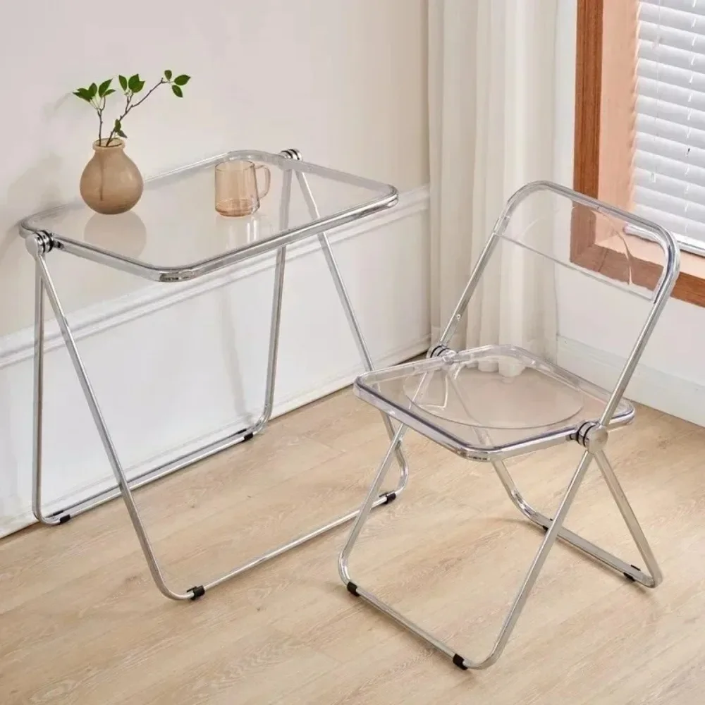 투명 접이식 테이블 아크릴 홈 접이식 의자, 북유럽 투명 테이블 및 의자 가구, 크리스탈 스툴, 심플한 디자인 