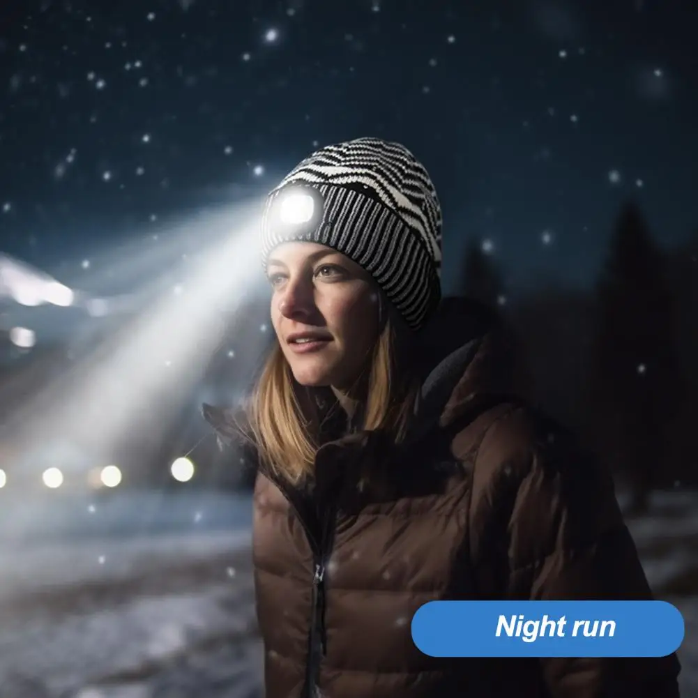 

Washable Led Knit Hat Led Light Knitting Beanie Hat for Night Running Outdoor Activities Unisex Striped Print Solid for Men