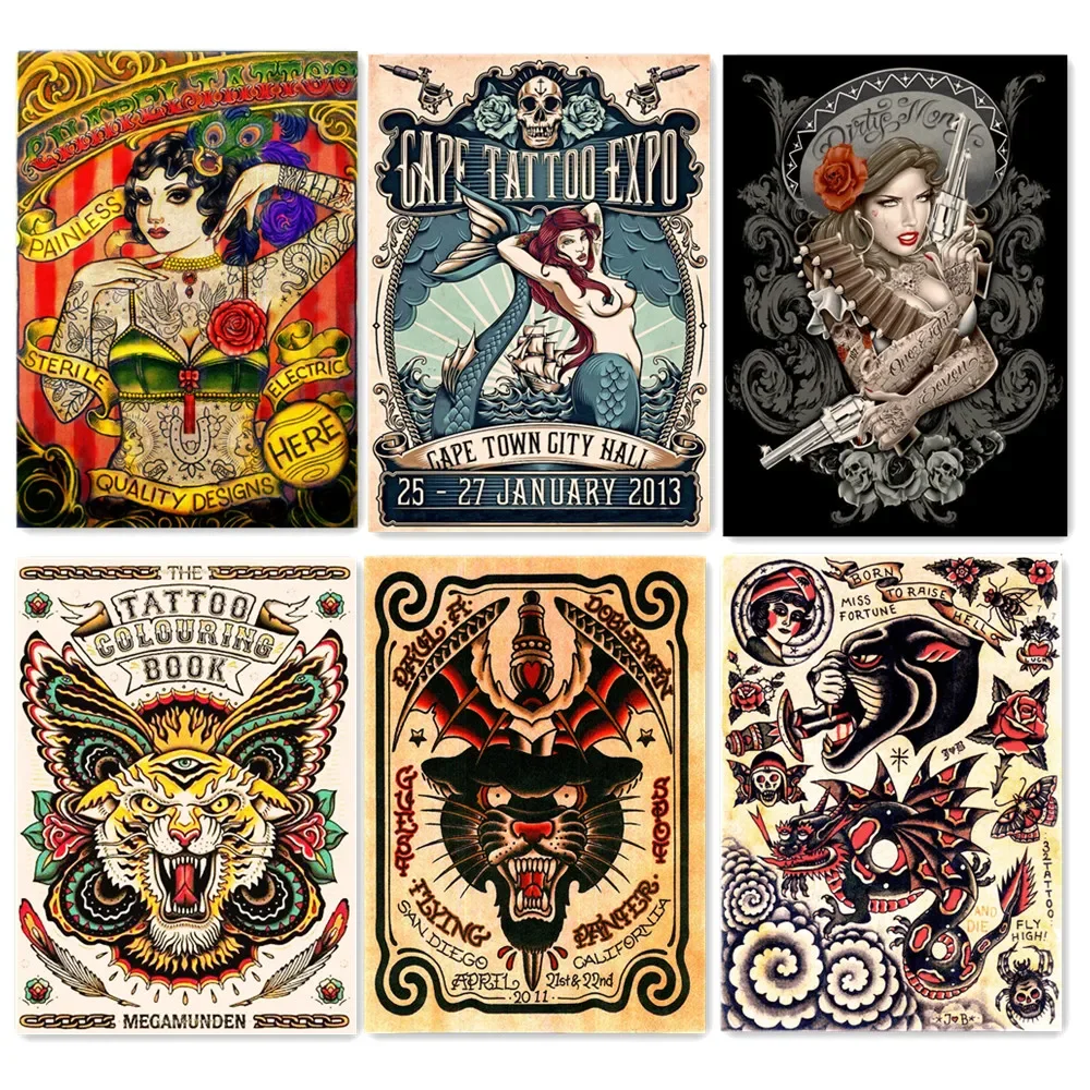 

Variety of Mixed Tattoos illustration Wallpaper Wall Art Poster Vintage Matte kraft Paper Print Painting Art Work Wall Decor A1