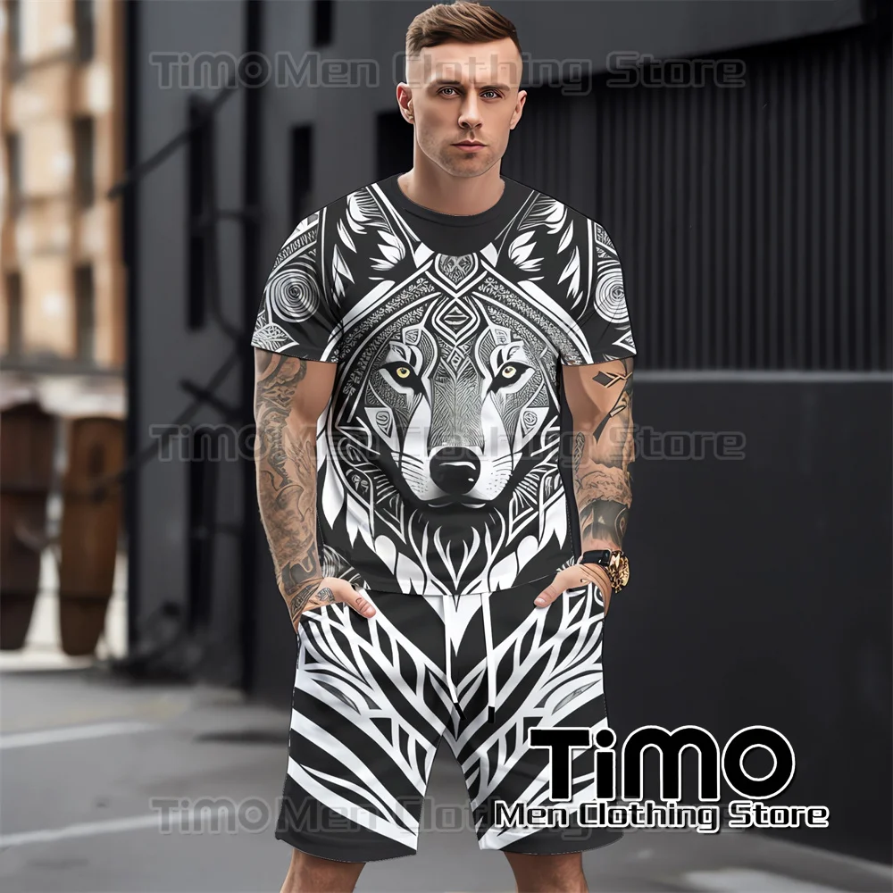 Trendy Animal 3D Printed Tracksuit Set For Men Summer Fashion Casual T-shirt Shorts Suit High Quality Oversized Men's Clothing men women animal fish hunting camo 3d printed hoodie set harajuku unisex cool tracksuit fashion hip hop streetwear clothing suit