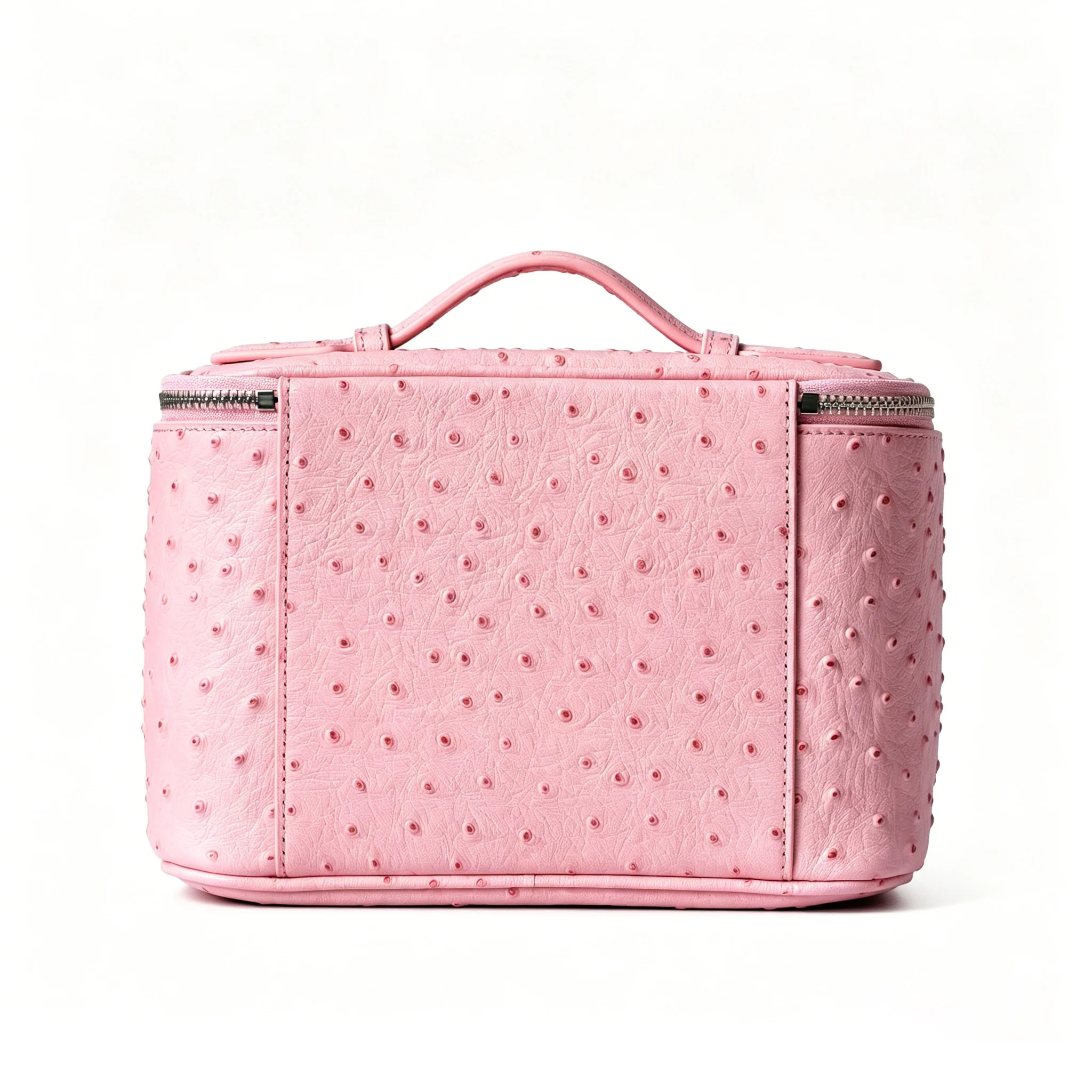 Ostrich Pattern Cowhide Cosmetic Bag New Pink Large Capacity Genuine Leather Portable Travel Toiletry Storage Cosmetic Bag 4