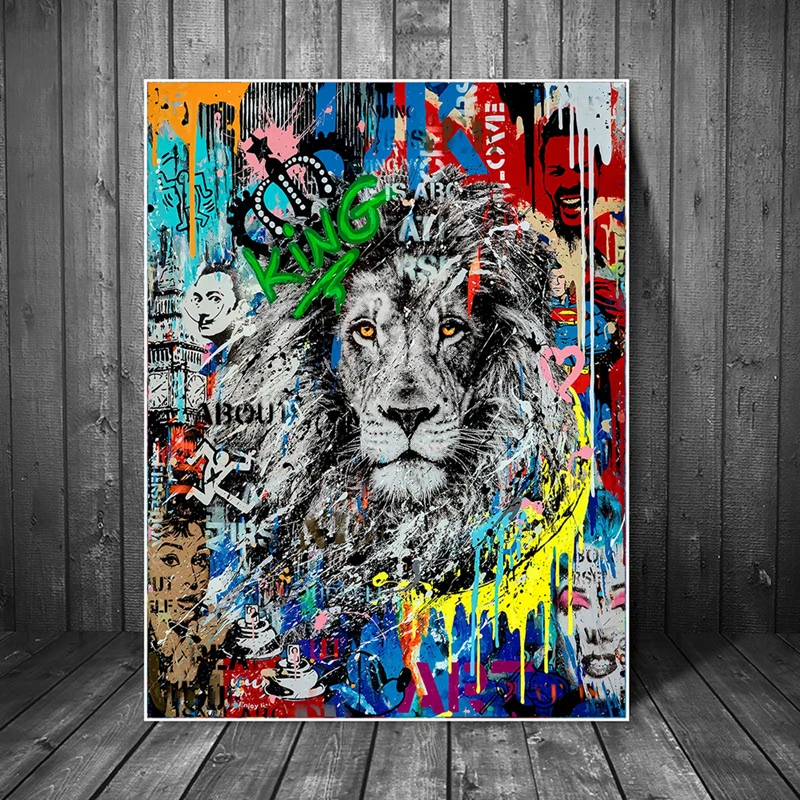 Street Graffiti Lion Pattern, Graffiti Art Poster, Wall Art Canvas Decor, Mural, Home Decor, Boy