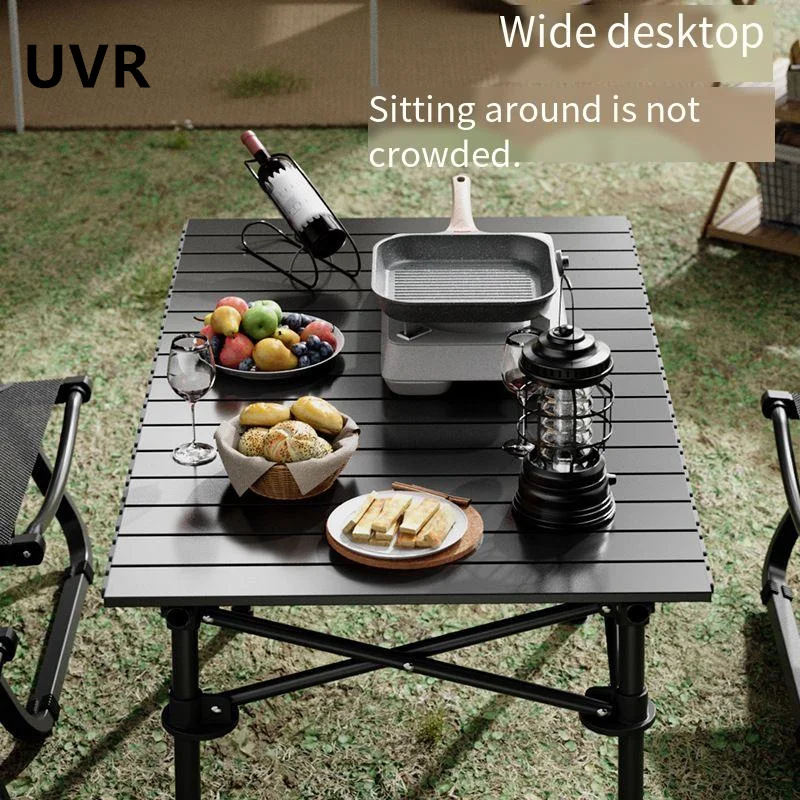 UVR Outdoor Folding Tables and Chairs Family Travel Picnic Omelet Table Wide Seating Surface Portable Carbon Steel Alloy Table