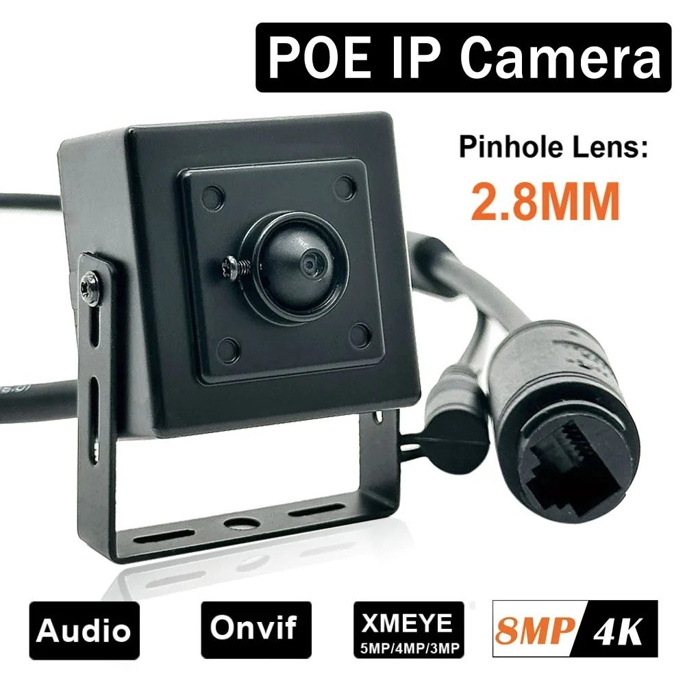 Ultra HD 4K Mini Pinhole Lens POE IP Camera with Audio and H.265 Compression