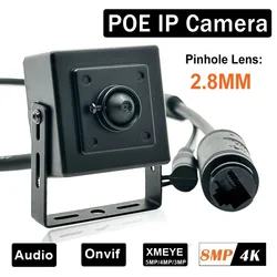 Ultra HD 4K Mini Pinhole Lens POE IP Camera with Audio and H.265 Compression - 8MP DC 12V