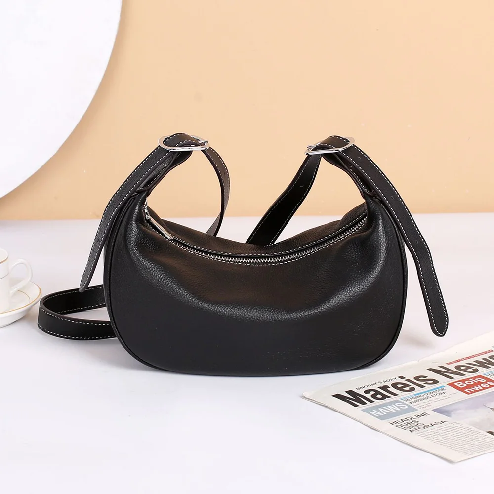 

Genuine Leather Woman Shoulder Bag Fashion Crossbody Hobo Bag Brand Style Soft Cowhide Handbag For Ladies Underarm Dumpling Bags