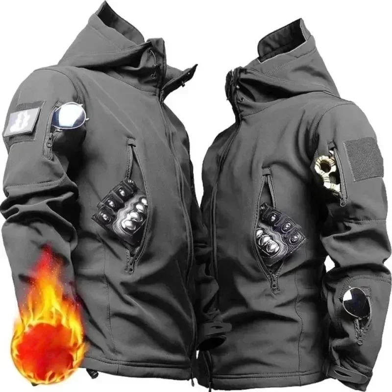 Hiking Jackets Waterproof Hiking Jackets Waterproof Jacket Waterproof Coats Polar Fleece Jacket Winter Russian Camo Fleece Hooded Mens Jacket Multiple Pocket Zipper Waterproof and Windproof Hunting Tactical Coat Ropa Hombre