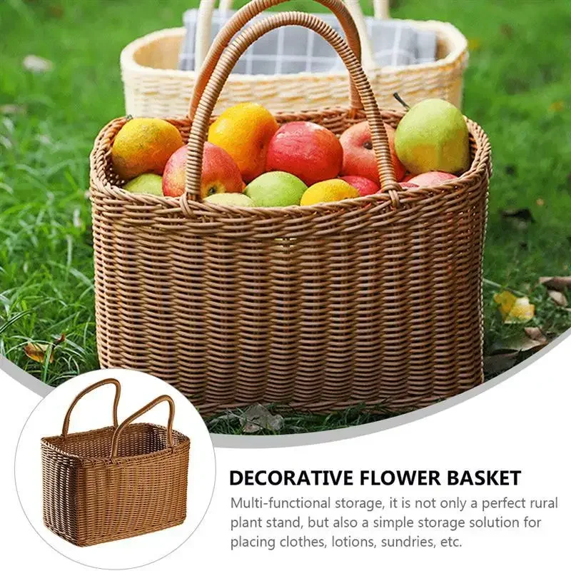 

Storage Basket Handle Hamper Arrangement Baskets Flower With Shopping Wicker Woven Handmade Picnic