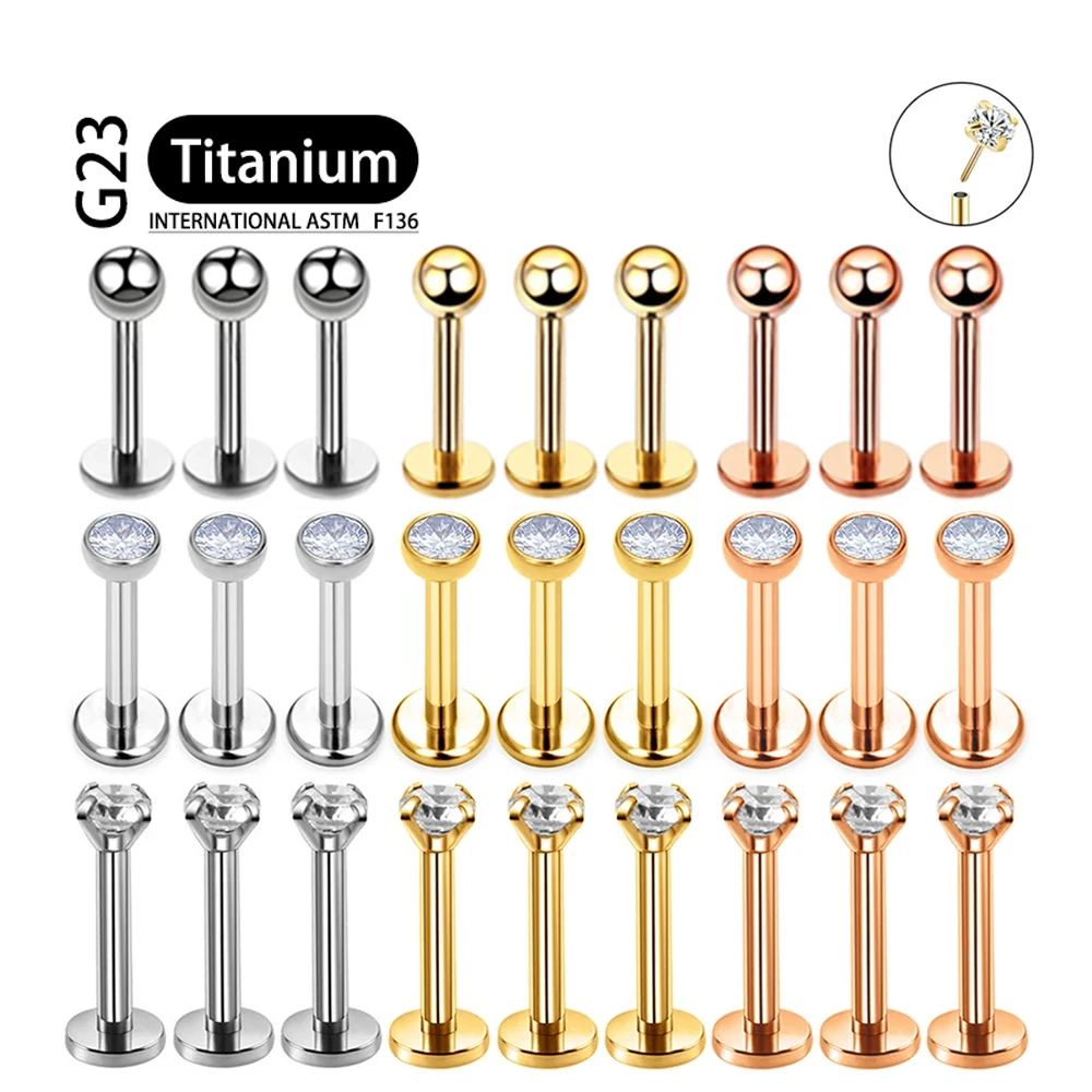 Titanium Piercing CZ Lip Labre Earrings set 10pcs 20/18/16g G23 Lip Stud Ring Tragus Free Spiral Cartilage Jewelry For Women piercing jewelry body piercing jewelry body jewelry ear piercing jewelry body piercing earrings metal jewelry