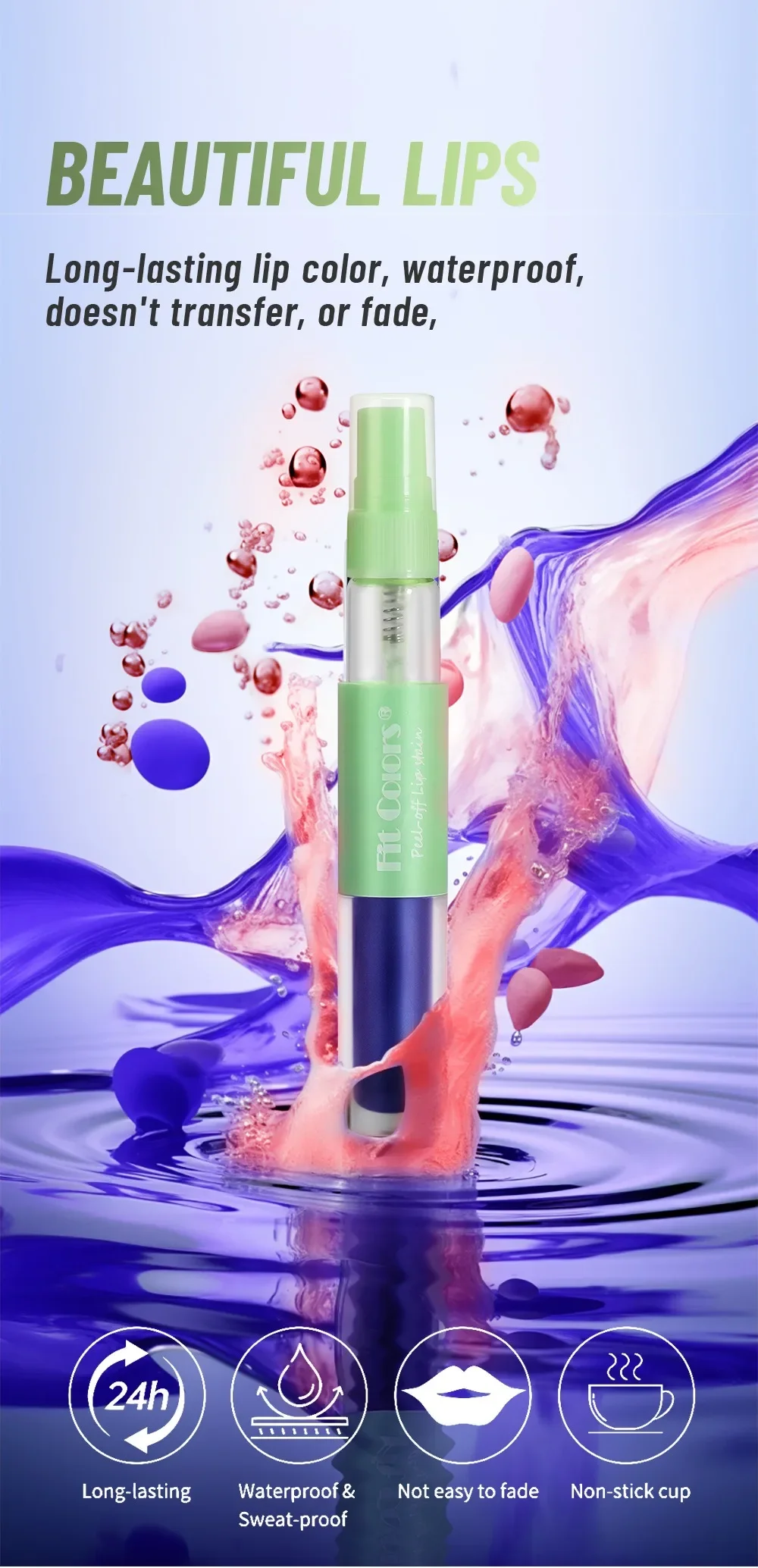 Description Picture 3 of item6-Color Spray Liquid Peel-off Lip Gloss Matte Mist Lipstick Waterproof Makeup Tattoo Mask Glaze Tear Contour Lip Stain Cosmetic