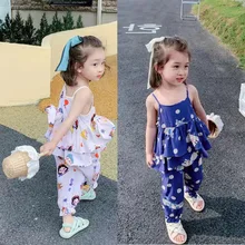 

Girls Suit Cartoon Suspender Top And Casual Trousers 2022 Summer Clothes New Children'S Clothes 3-8 Years Old