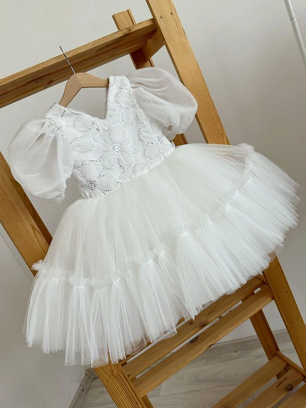 

New Flower Girl Dresses Ivory White Tulle Cute Summer Little Princess Dress Birthday Party Dress Short Puff Dresses