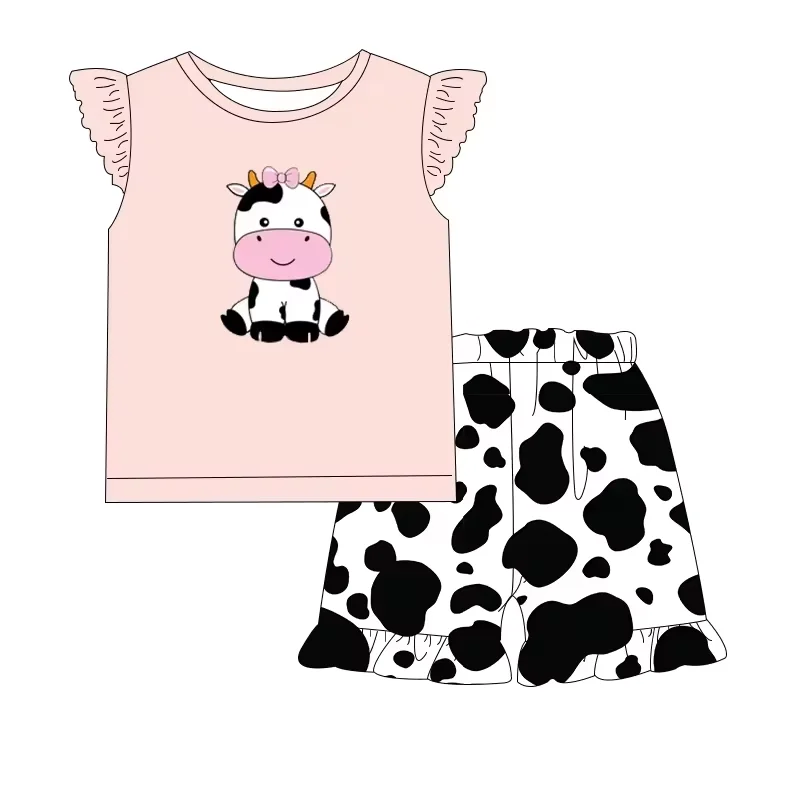 

Summer Baby Clothes Cute Girl Outfits Sets Cartoon Cow Print Shorts Set Toddler Baby Clothes Boutique Kids Clothes Girls