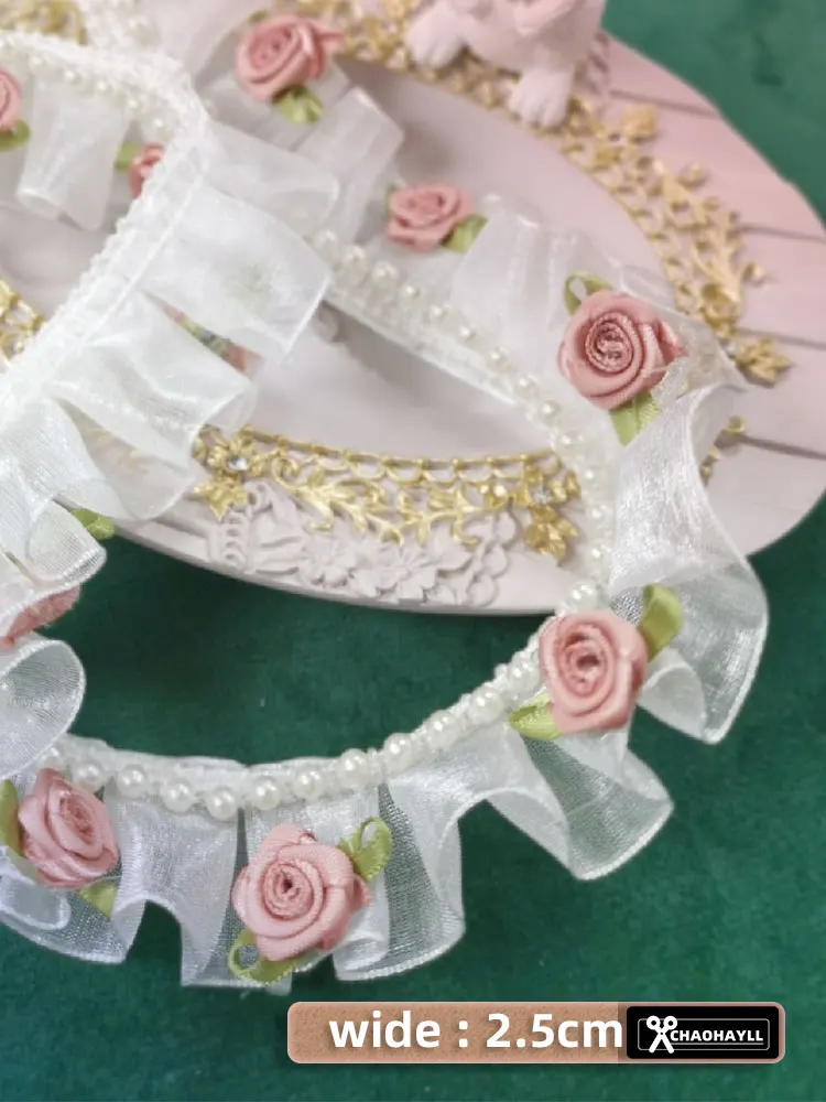 1Yards/Lot White Silk Tassel Fringe Trim Pearl Beaded Lace Ribbon