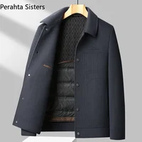 Brand Top Quality 69.8% Wool Jacket For Men Autumn Winter Solid Color Business Goose Down Liner Double-Sided Woolen Coat Jackets 1