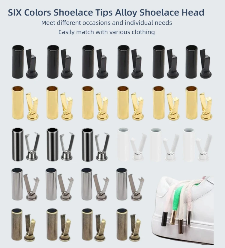 10 Sets Schnürsenkelspitzen aus Legierung für DIY-Schnürsenkel, Schutzkappen und Metall-Aglets als Ersatz – Detail 2