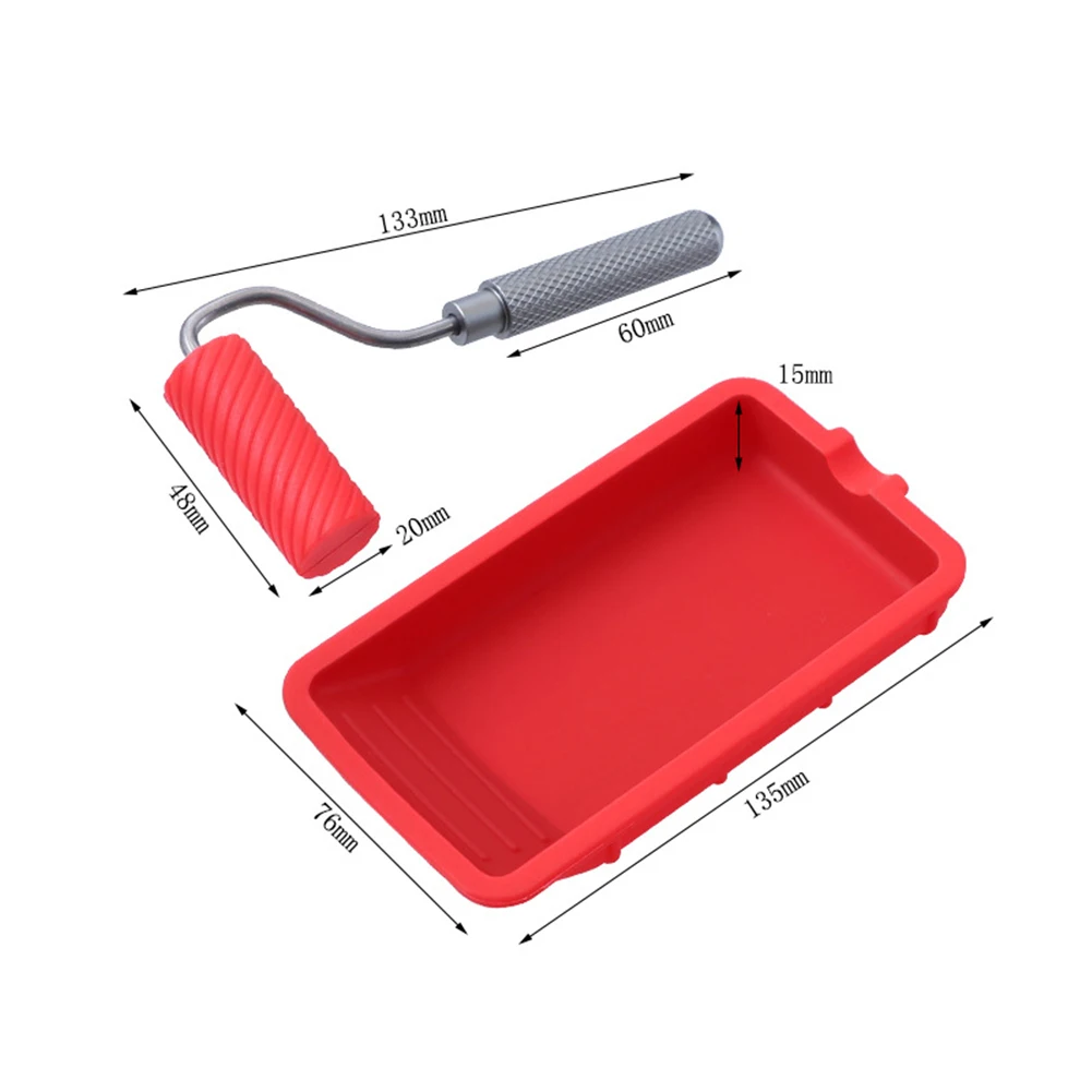 Silicone Roller Brush Plastic Paint Tray Paint Tool Set Wall Roller Tray Convenient Construction Red