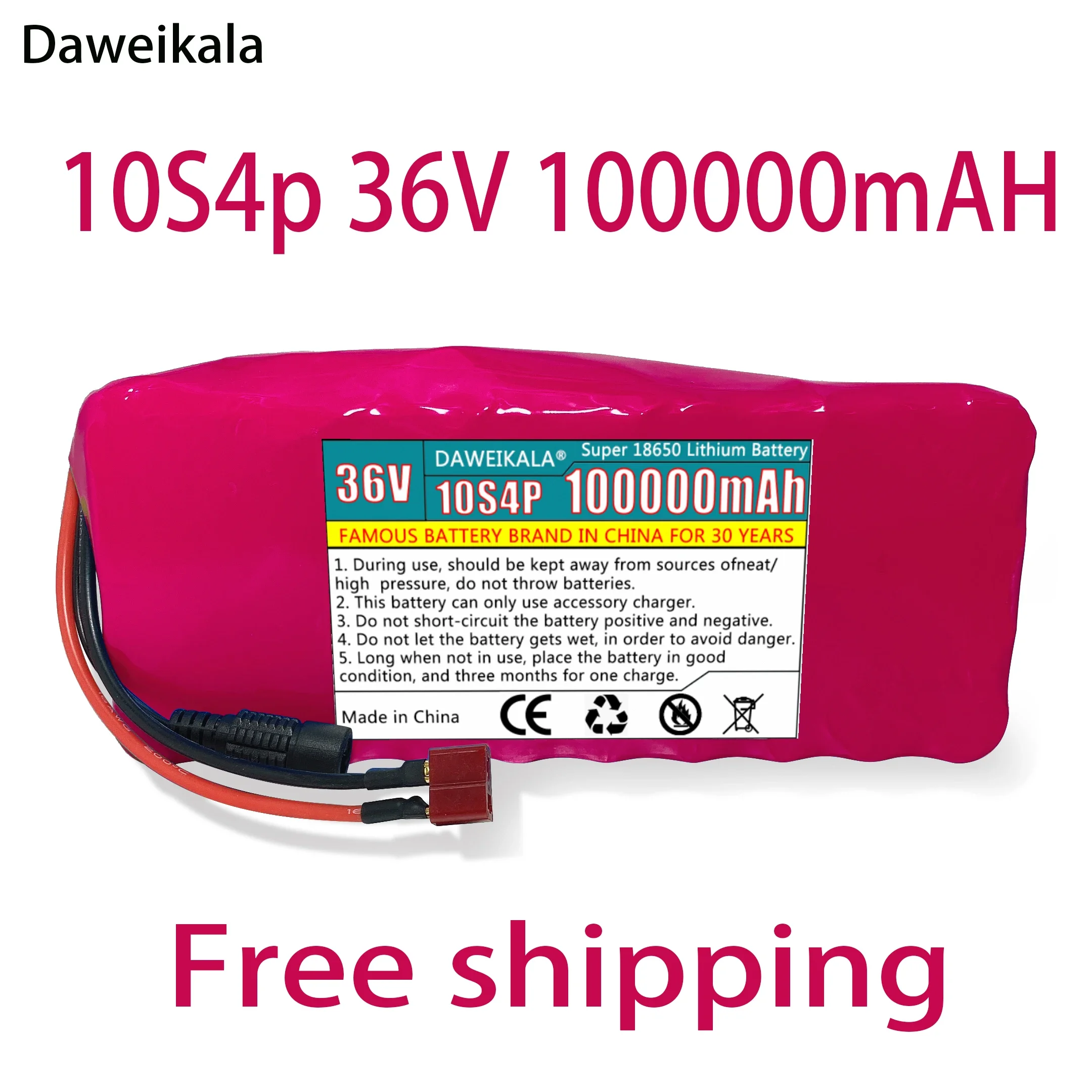 

100% Original 36V battery 10S4P 100Ah battery pack 1000W high power battery 42V 100000mAh Ebike electric bike BMS+42V2A Charger