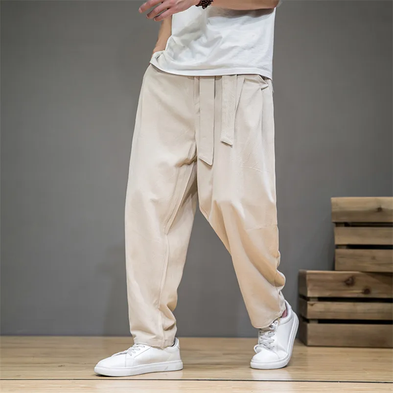 Men's Summer Cotton Linen Casual Pants Comfortable Soft Fashionable Trousers Elastic Waist Wide Leg Pants Japan Style Men Pants 2