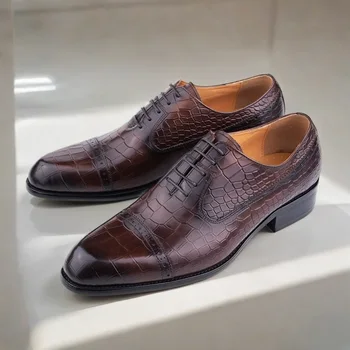 Cow Leather Men\'s Cap Toe Oxford Shoes 1