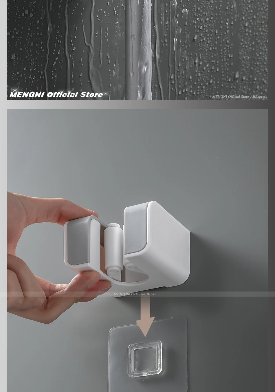 MENGNI Wall Mounted Mop Broom Holder Adhesive Multi-Purpose Hooks Broom Hanger Kitchen Bathroom Accessories Sets