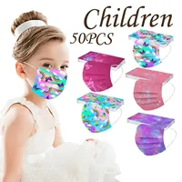 50pcs Disposable Children's Mask Cartoon Butterfly Pattern Printed Mouth Mask For Kids Girl 3 Layer Disposable Mask Child 1