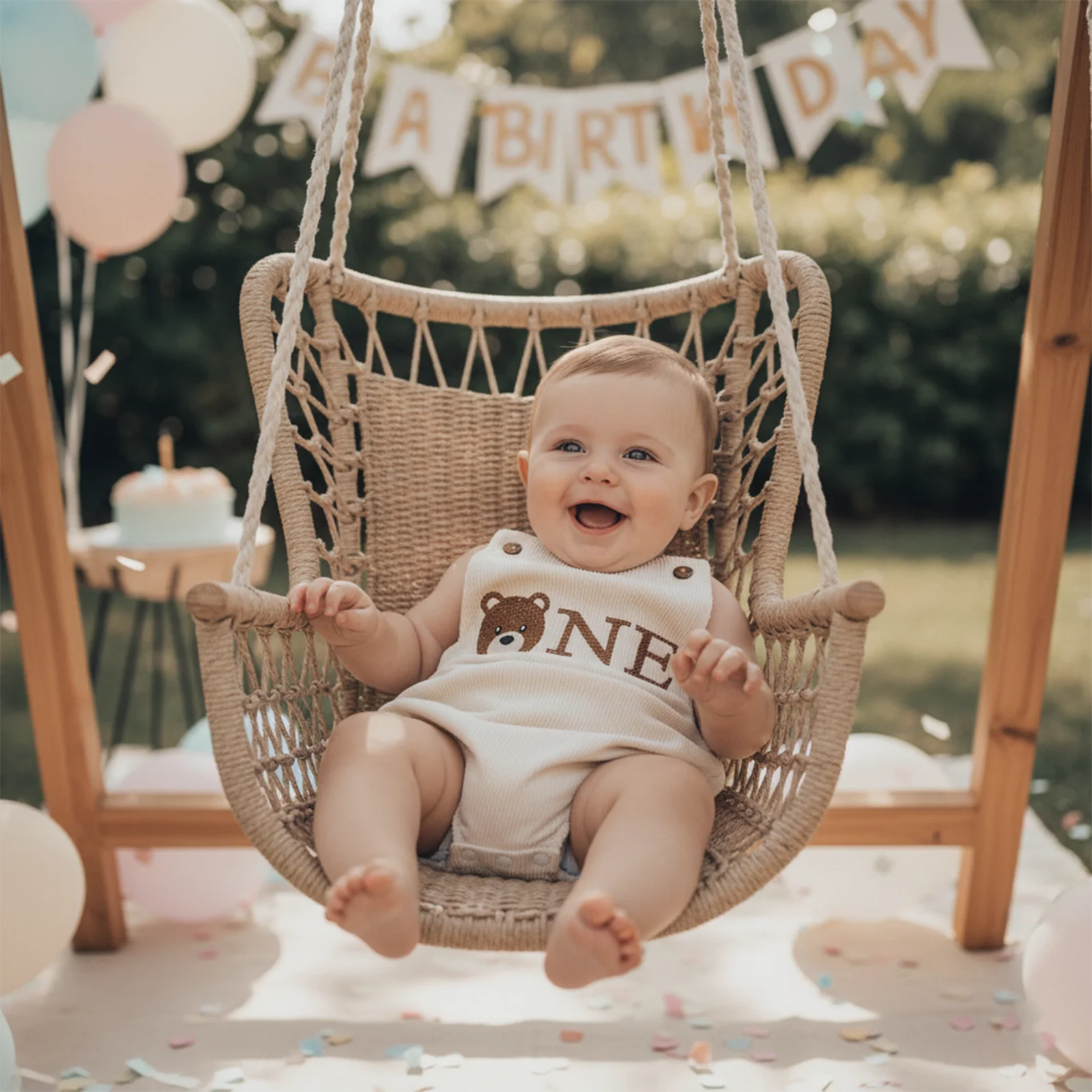 12M 18M 첫 번째 생일 의상 소년 1번째 생일 의상 소년 베어리 레터 프린트 민소매 롬퍼 바디수트 케이크 스매시 의류