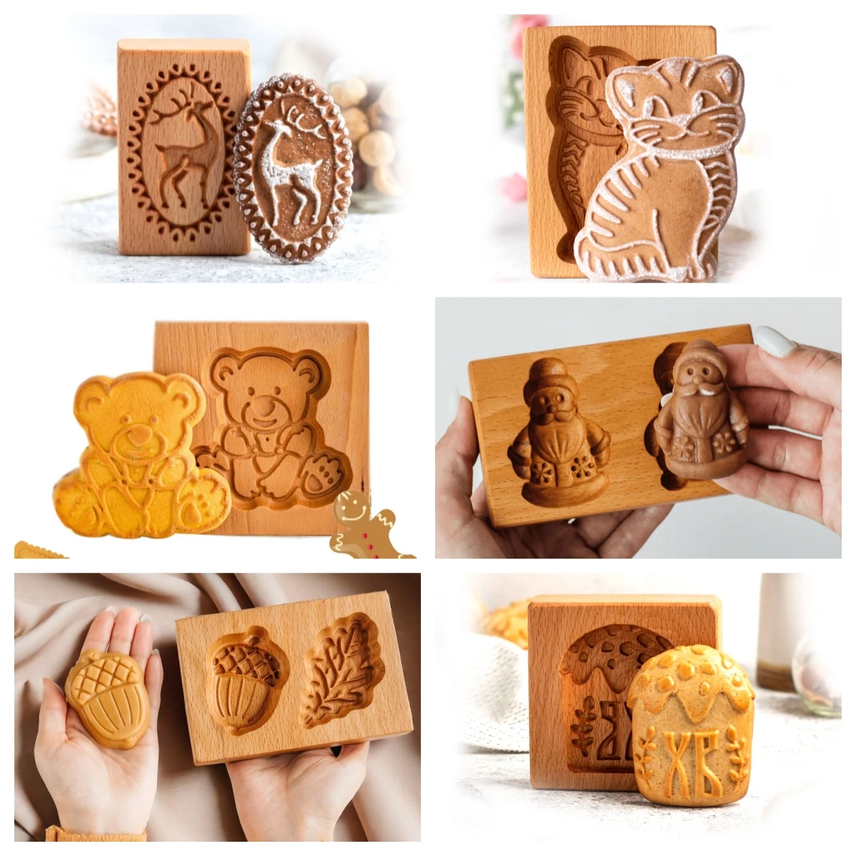 Cookie Molds for Baking Wooden Cookie Cutter 3D Gingerbread Cookies Moulds Press Cake Embossing Pumkin Bakery Gadgets Stamps