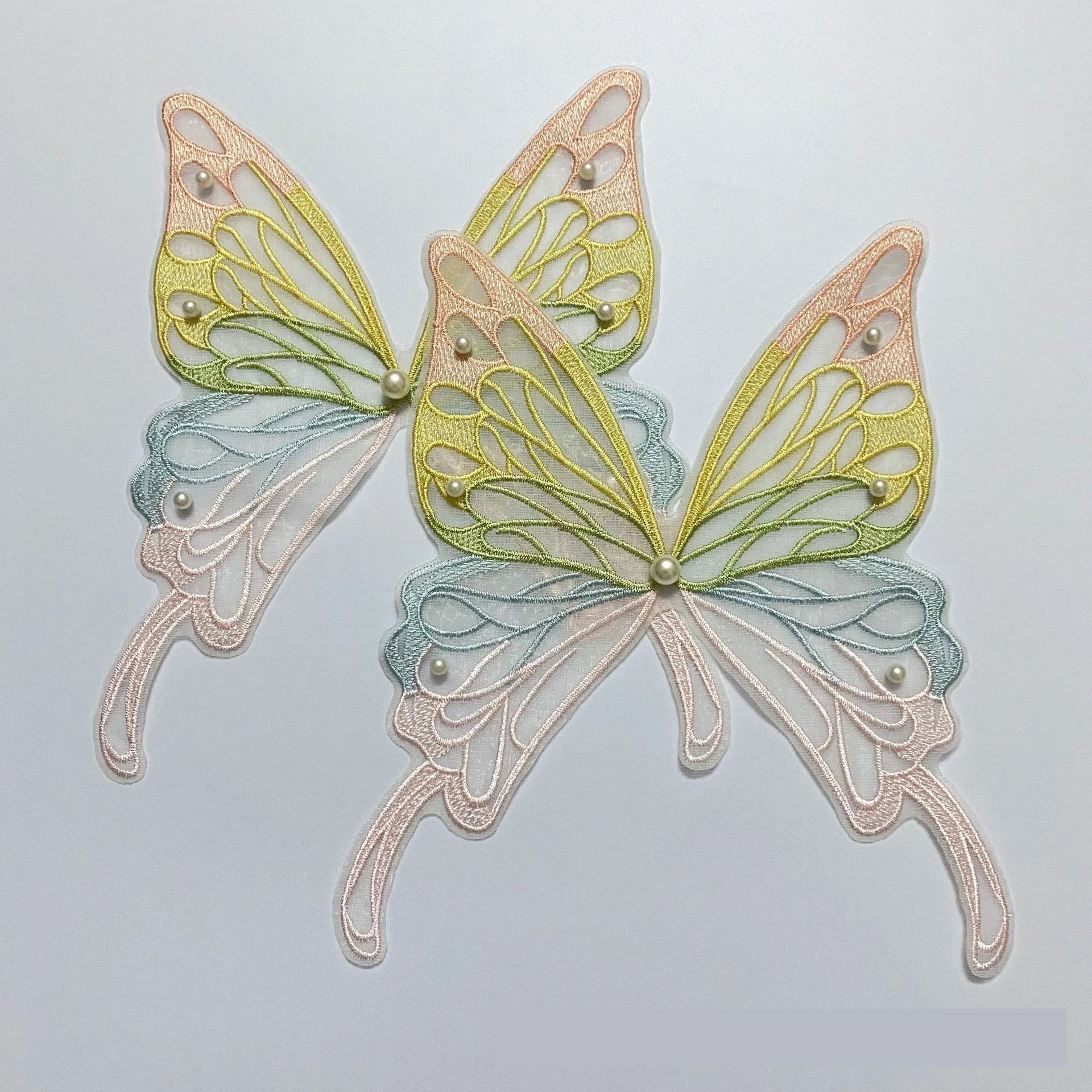 2 шт. 3D вышивка 20x24 см кружевная ткань с воротником-бабочкой ручной работы аппликации «сделай сам» сетчатая пришивка свадебное платье женское платье