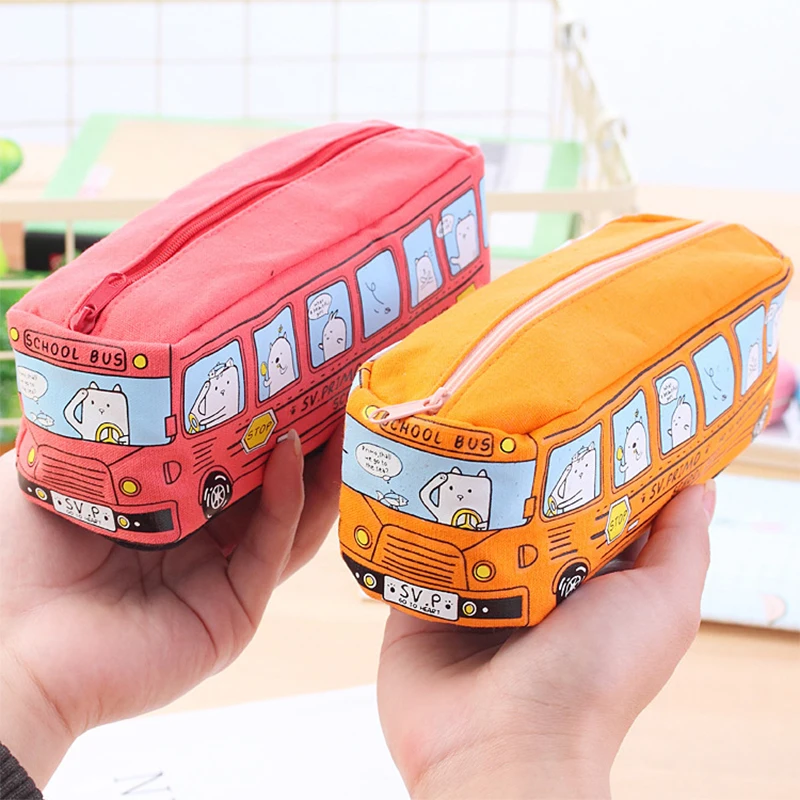 Creative Bus Pencil Case Large Capacity Pencil Bag Cartoon Car Pouch Student Kids Cute Stationery Back to School Supplies