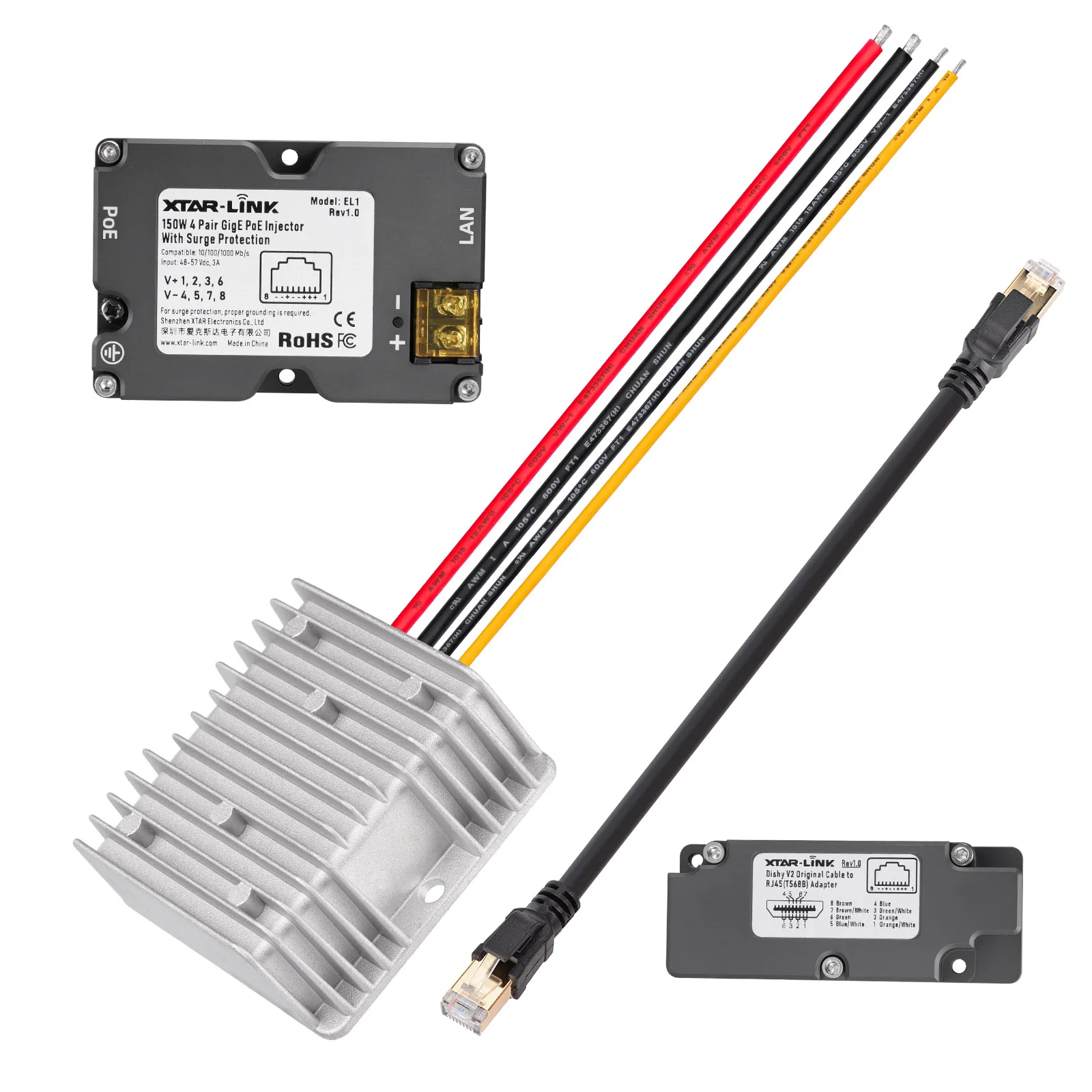 Superbat 12V-48V DC Step up Converter 155W POE Injector with POE to RJ45 Adapter And 144W Booster for Starlink Dish V2 Internet
