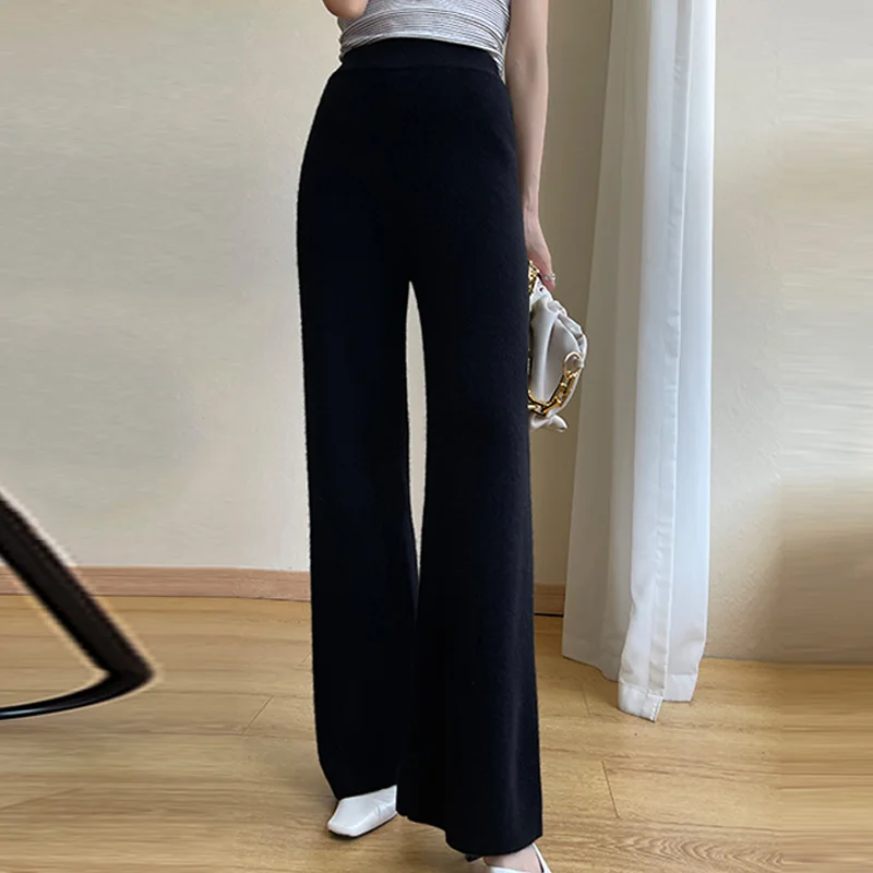 Jueqi Autumn and Winter New Women's Cashmere Wide Leg Pants 100% Pure Wool Knitted Loose Pants MX-23604