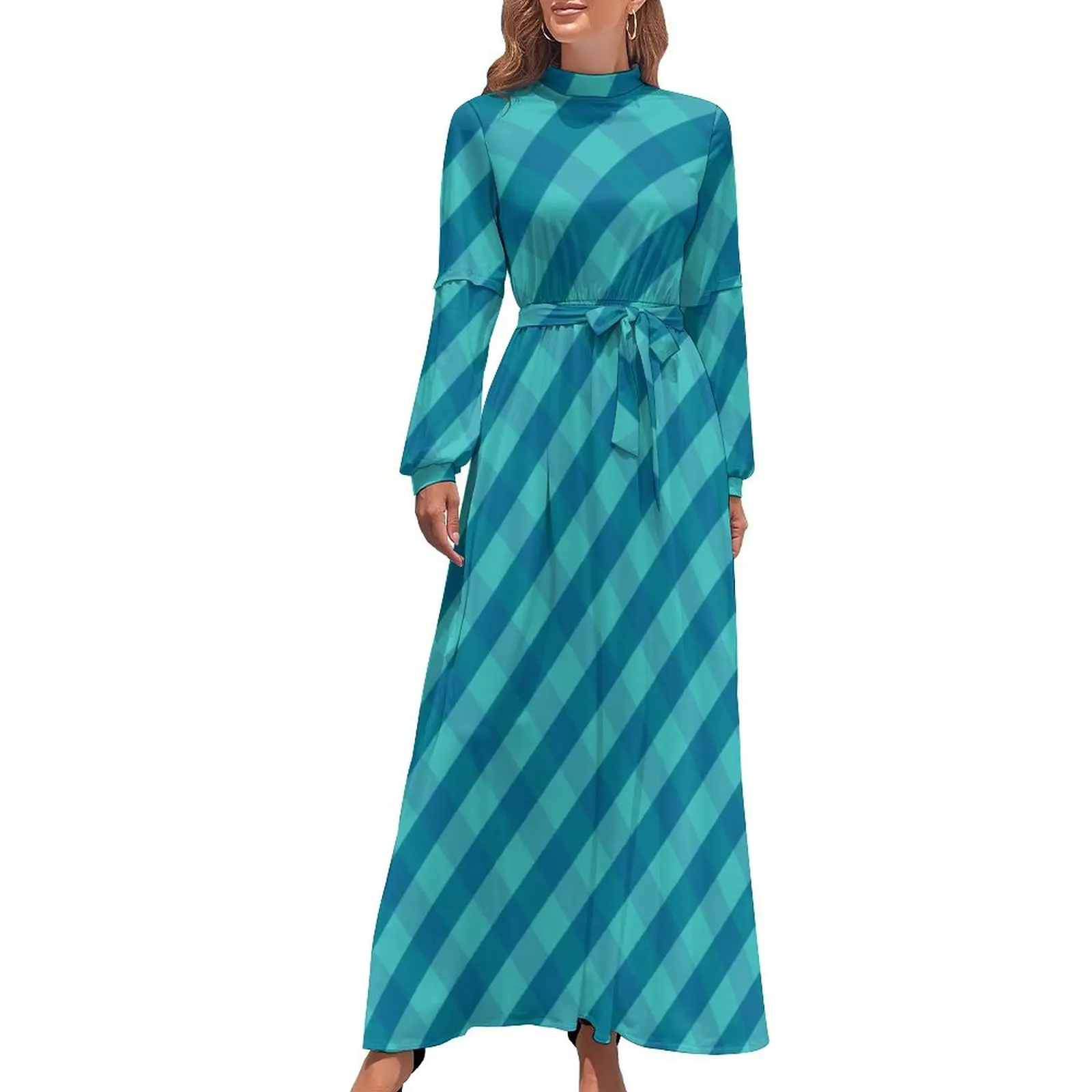 thumbnail image 1 of Vestido largo de cuadros azules, vestido sexy para mujer, vestido de cóctel, 1 of 5