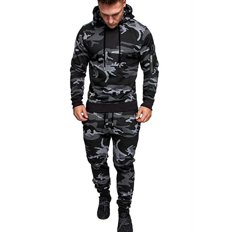 Men's Sportswear Set Two-Piece Casual Jogging Warm Breathable Fitness Sportswear Set Military Tactical Hoodie + Trousers